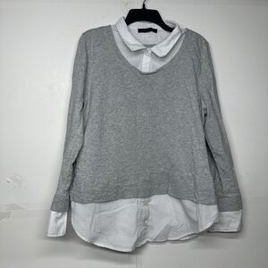 Tommy Hilfiger Women’s Layered Look Sweater Shirt Top Gray White Collared XL